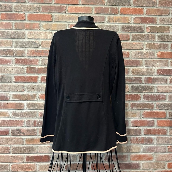 Nic & Zoe Cardigan Sweater Black with Tan Piping Size Large - Picture 2 of 6